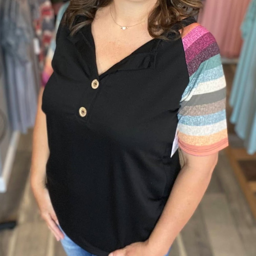 Short Sleeve Split Vneck Button Detail NWT